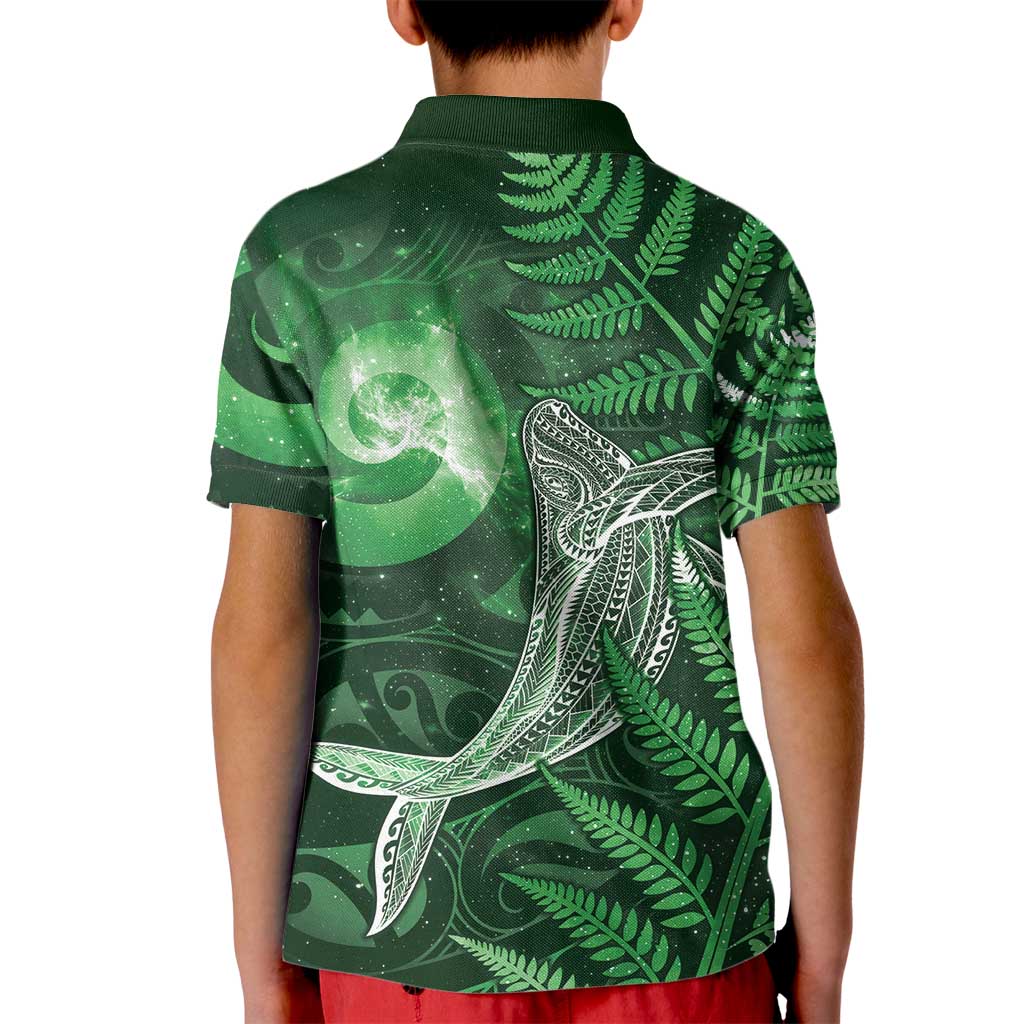 New Zealand Matariki Kid Polo Shirt Maori Koru With Humpback Whale Green