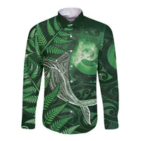 New Zealand Matariki Long Sleeve Button Shirt Maori Koru With Humpback Whale Green