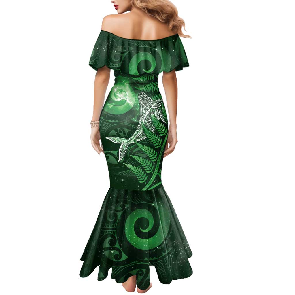 New Zealand Matariki Mermaid Dress Maori Koru With Humpback Whale Green LT05 - Polynesian Pride
