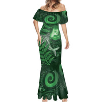 New Zealand Matariki Mermaid Dress Maori Koru With Humpback Whale Green LT05 - Polynesian Pride