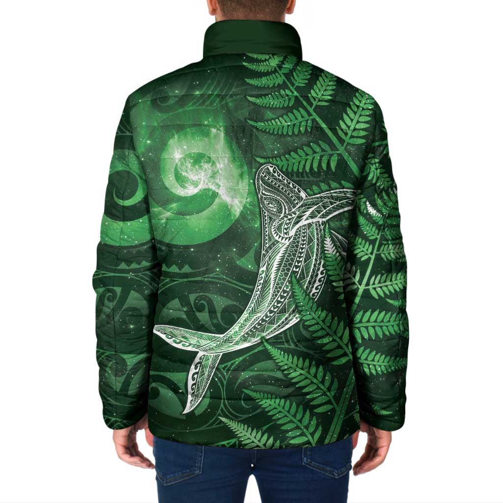 New Zealand Matariki Padded Jacket Maori Koru With Humpback Whale Green