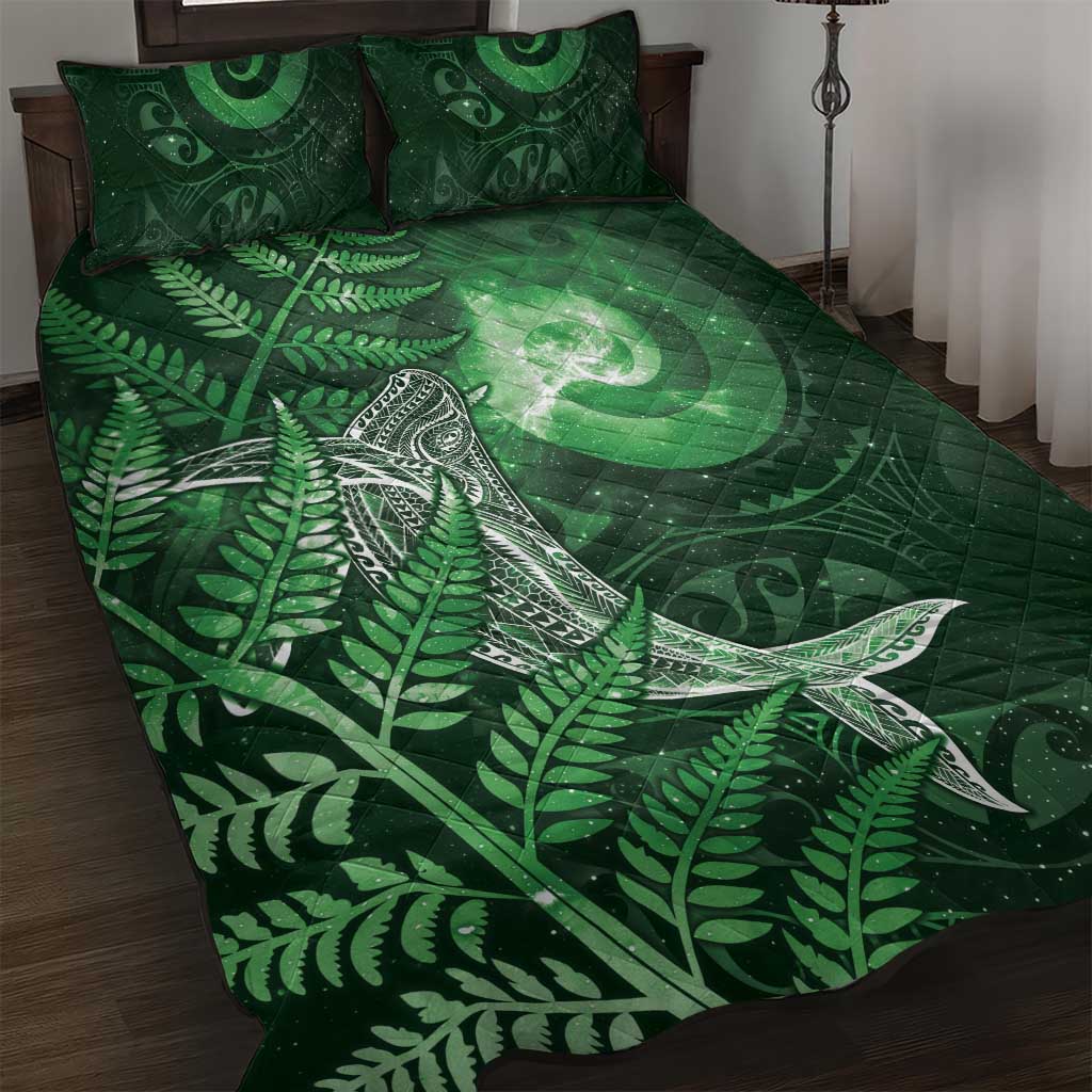 New Zealand Matariki Quilt Bed Set Maori Koru With Humpback Whale Green