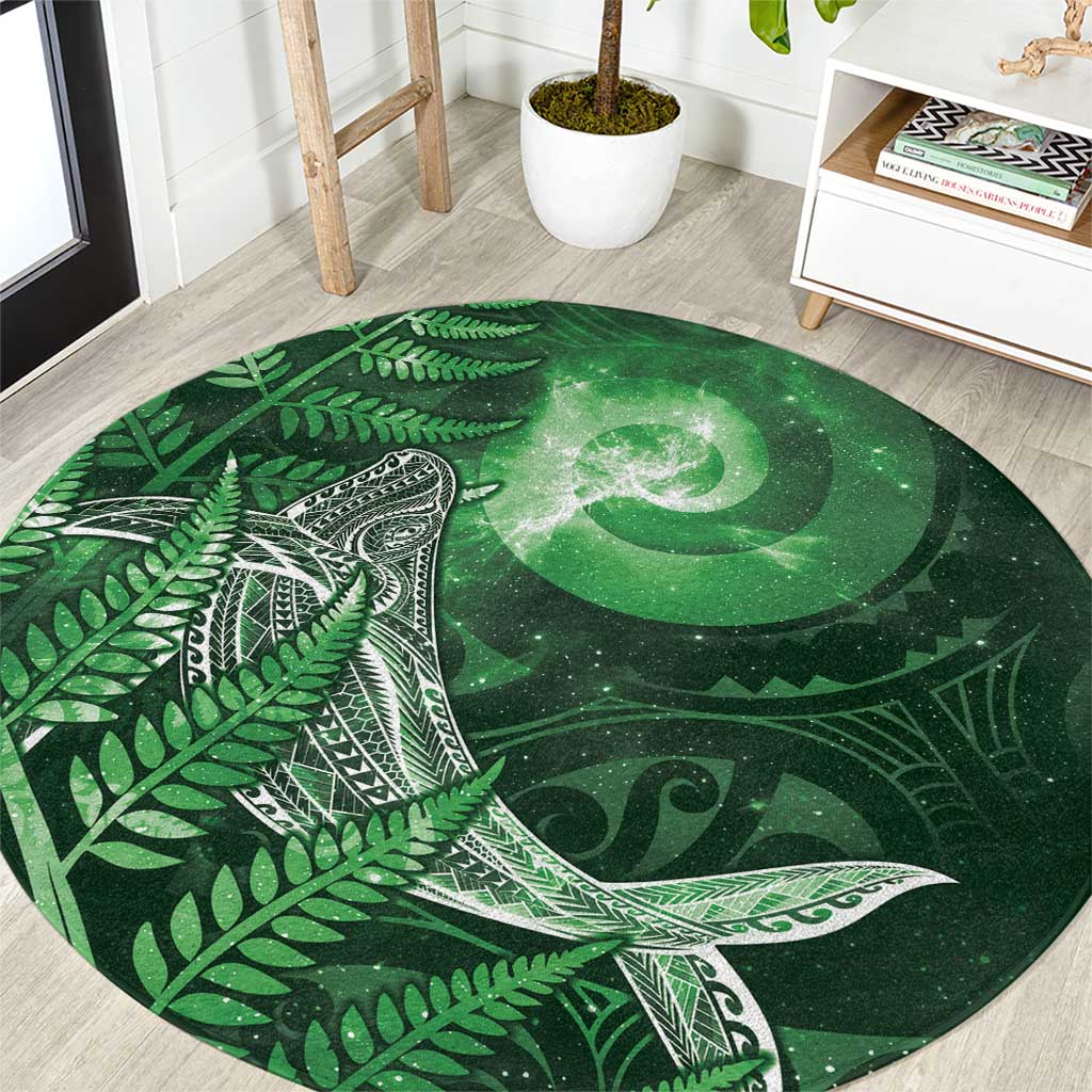 New Zealand Matariki Round Carpet Maori Koru With Humpback Whale Green