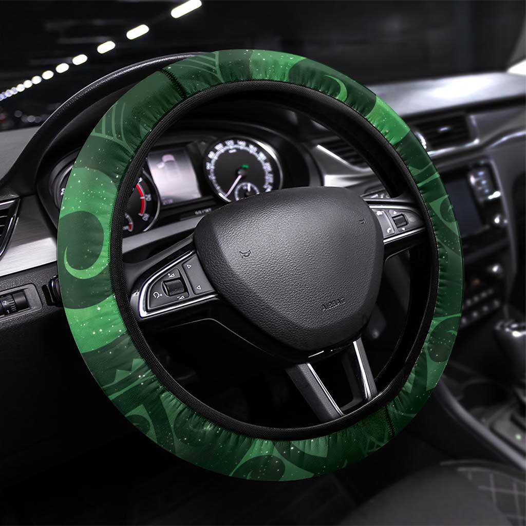 New Zealand Matariki Steering Wheel Cover Maori Koru With Humpback Whale Green