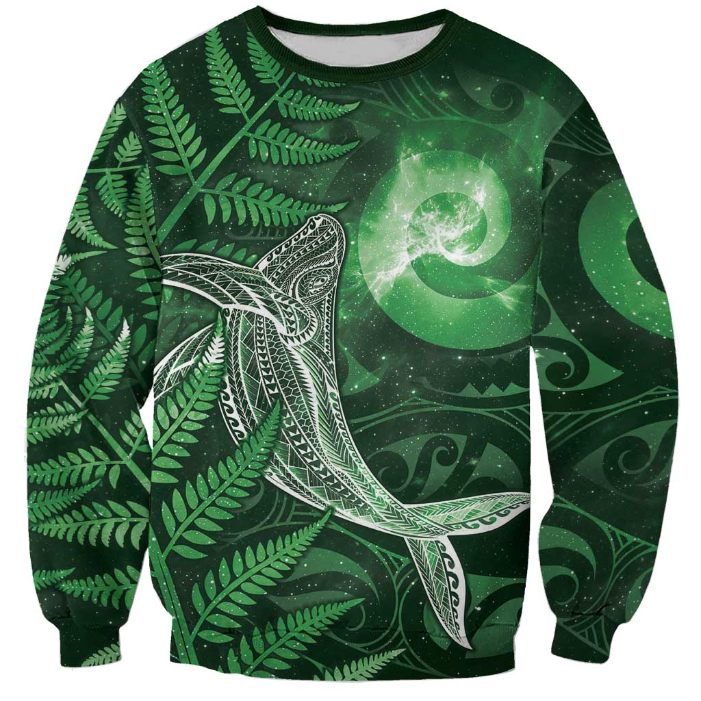 New Zealand Matariki Sweatshirt Maori Koru With Humpback Whale Green LT05 Unisex Green - Polynesian Pride