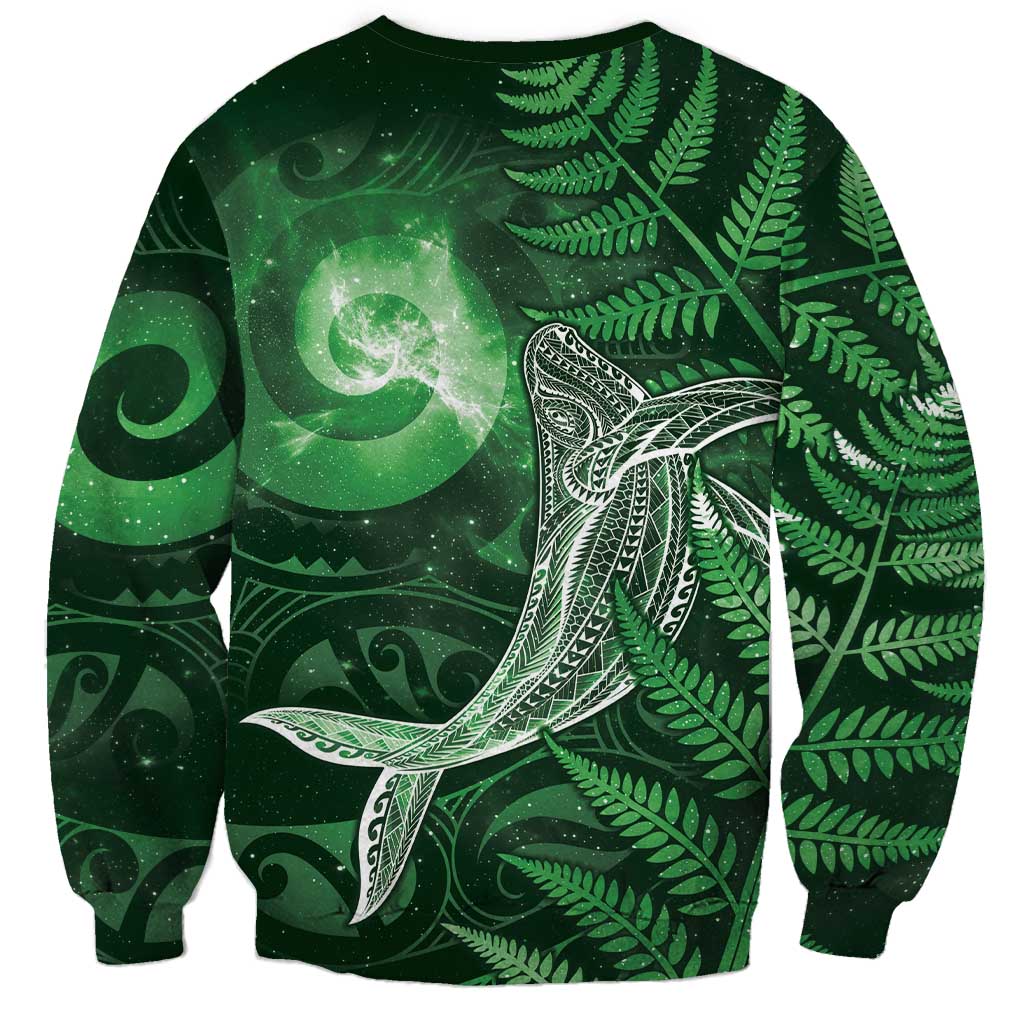 New Zealand Matariki Sweatshirt Maori Koru With Humpback Whale Green LT05 - Polynesian Pride