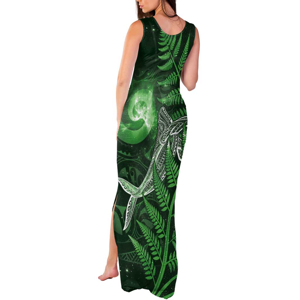 New Zealand Matariki Tank Maxi Dress Maori Koru With Humpback Whale Green