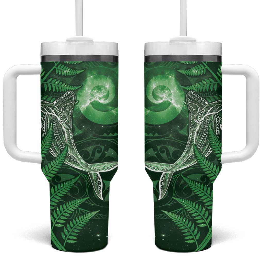 New Zealand Matariki Tumbler With Handle Maori Koru With Humpback Whale Green LT05 One Size: 40 oz Green - Polynesian Pride