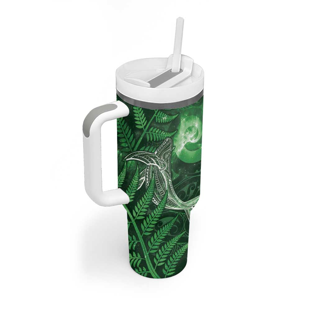 New Zealand Matariki Tumbler With Handle Maori Koru With Humpback Whale Green LT05 - Polynesian Pride