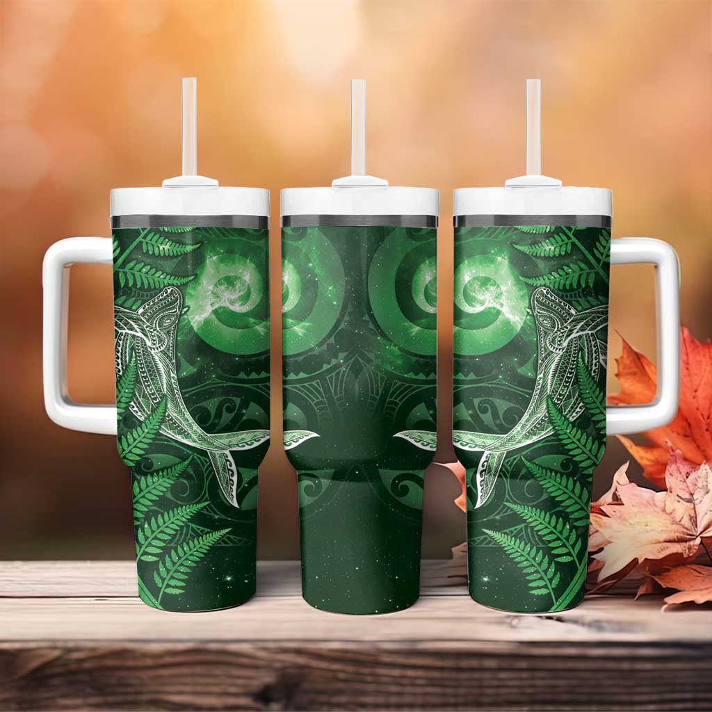 New Zealand Matariki Tumbler With Handle Maori Koru With Humpback Whale Green LT05 - Polynesian Pride