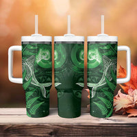 New Zealand Matariki Tumbler With Handle Maori Koru With Humpback Whale Green LT05 - Polynesian Pride