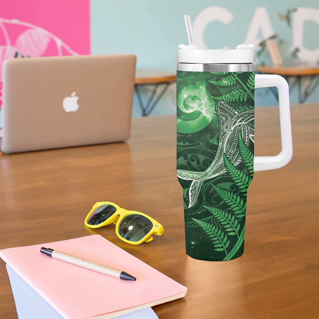 New Zealand Matariki Tumbler With Handle Maori Koru With Humpback Whale Green LT05 - Polynesian Pride