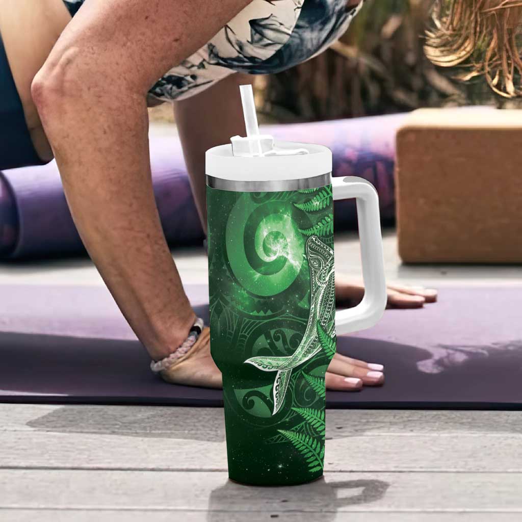 New Zealand Matariki Tumbler With Handle Maori Koru With Humpback Whale Green LT05 - Polynesian Pride