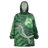 New Zealand Matariki Wearable Blanket Hoodie Maori Koru With Humpback Whale Green LT05 One Size Green - Polynesian Pride