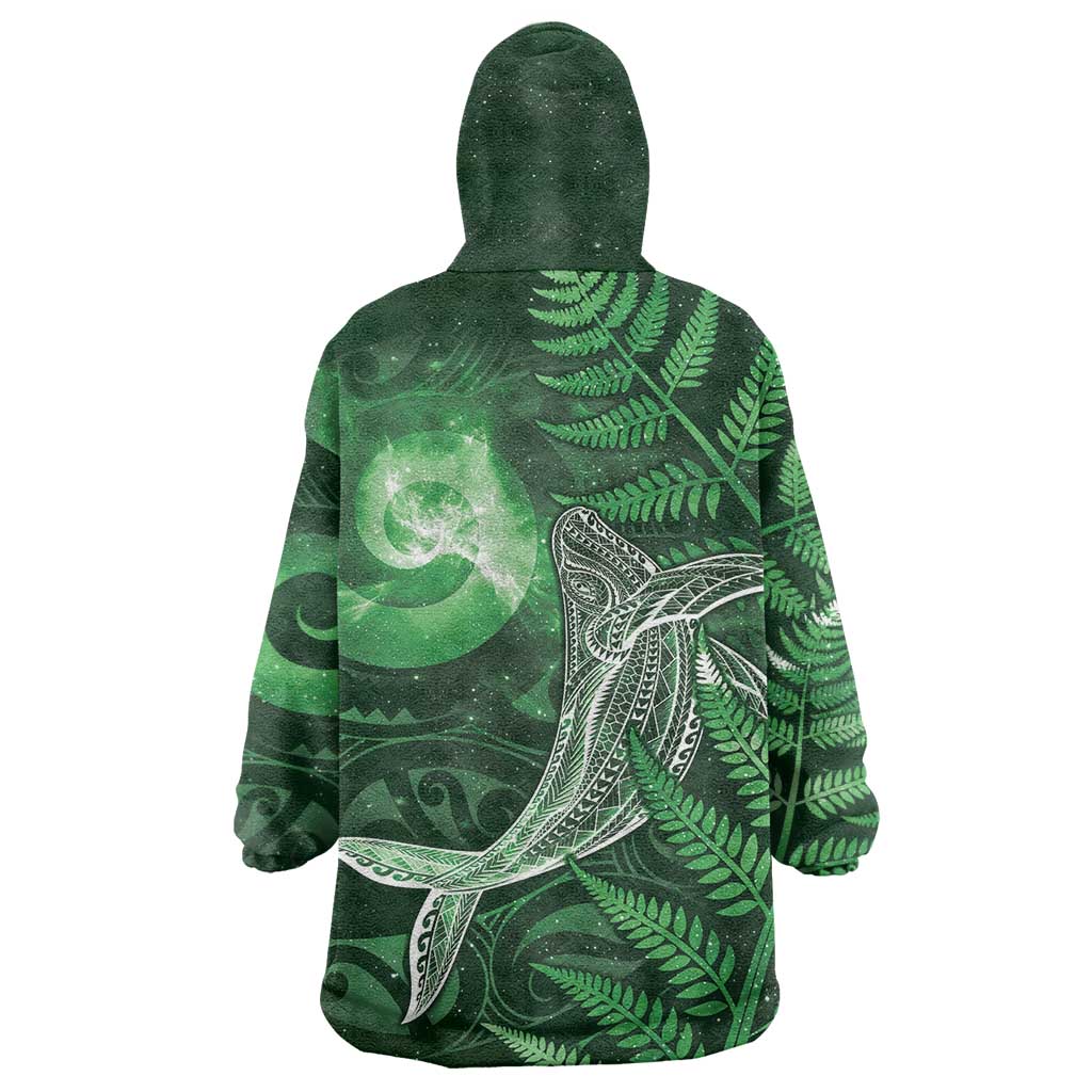 New Zealand Matariki Wearable Blanket Hoodie Maori Koru With Humpback Whale Green LT05 - Polynesian Pride