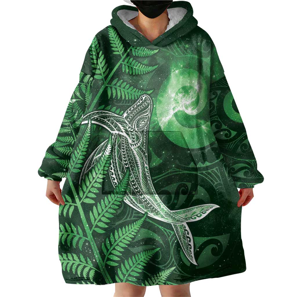 New Zealand Matariki Wearable Blanket Hoodie Maori Koru With Humpback Whale Green LT05 - Polynesian Pride