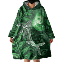New Zealand Matariki Wearable Blanket Hoodie Maori Koru With Humpback Whale Green LT05 - Polynesian Pride