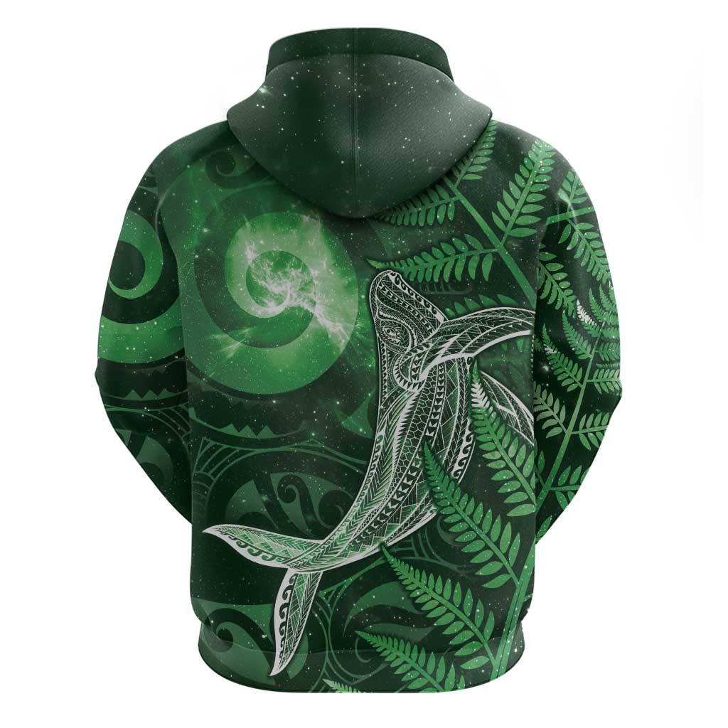 New Zealand Matariki Zip Hoodie Maori Koru With Humpback Whale Green LT05 - Polynesian Pride