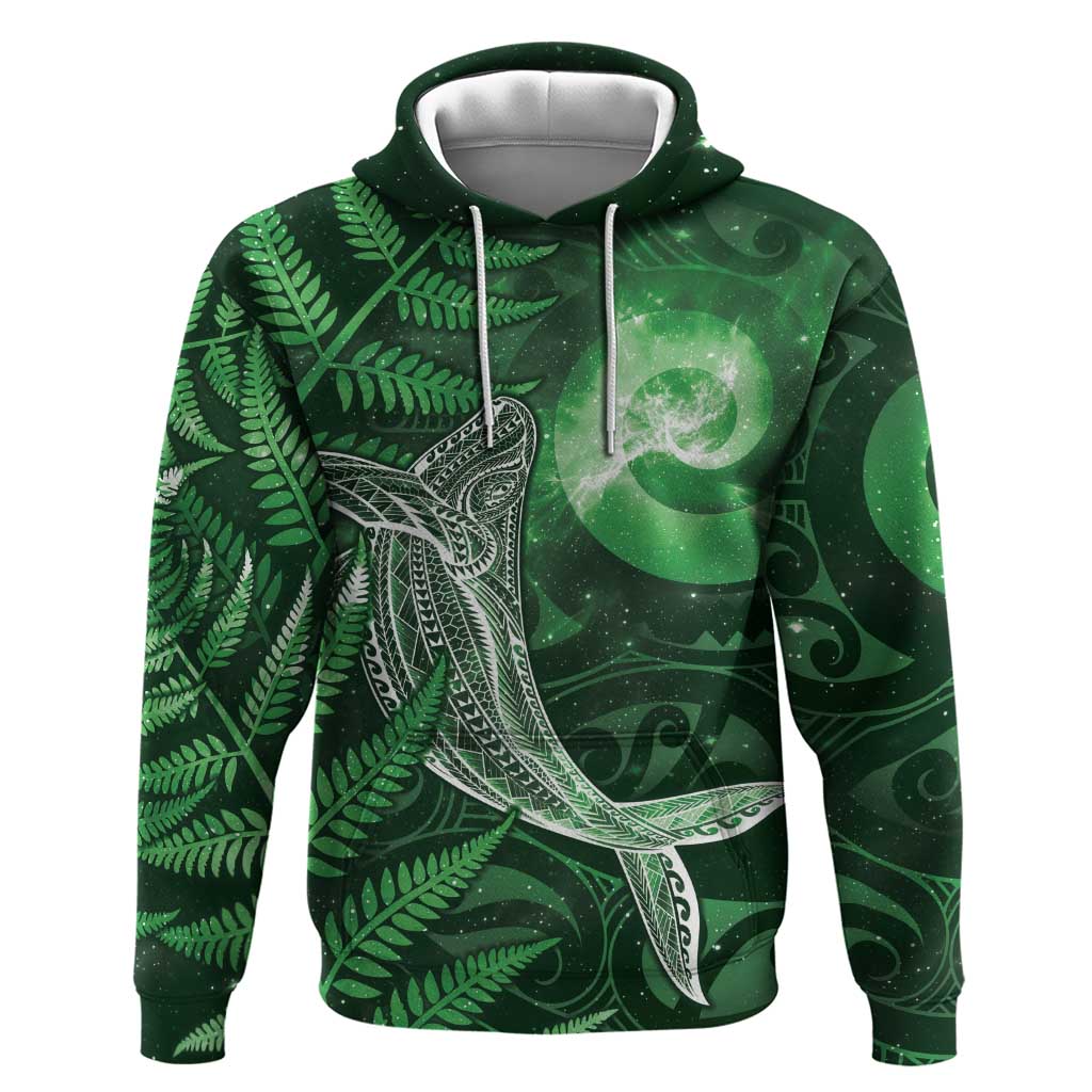 New Zealand Matariki Zip Hoodie Maori Koru With Humpback Whale Green LT05 Pullover Hoodie Green - Polynesian Pride