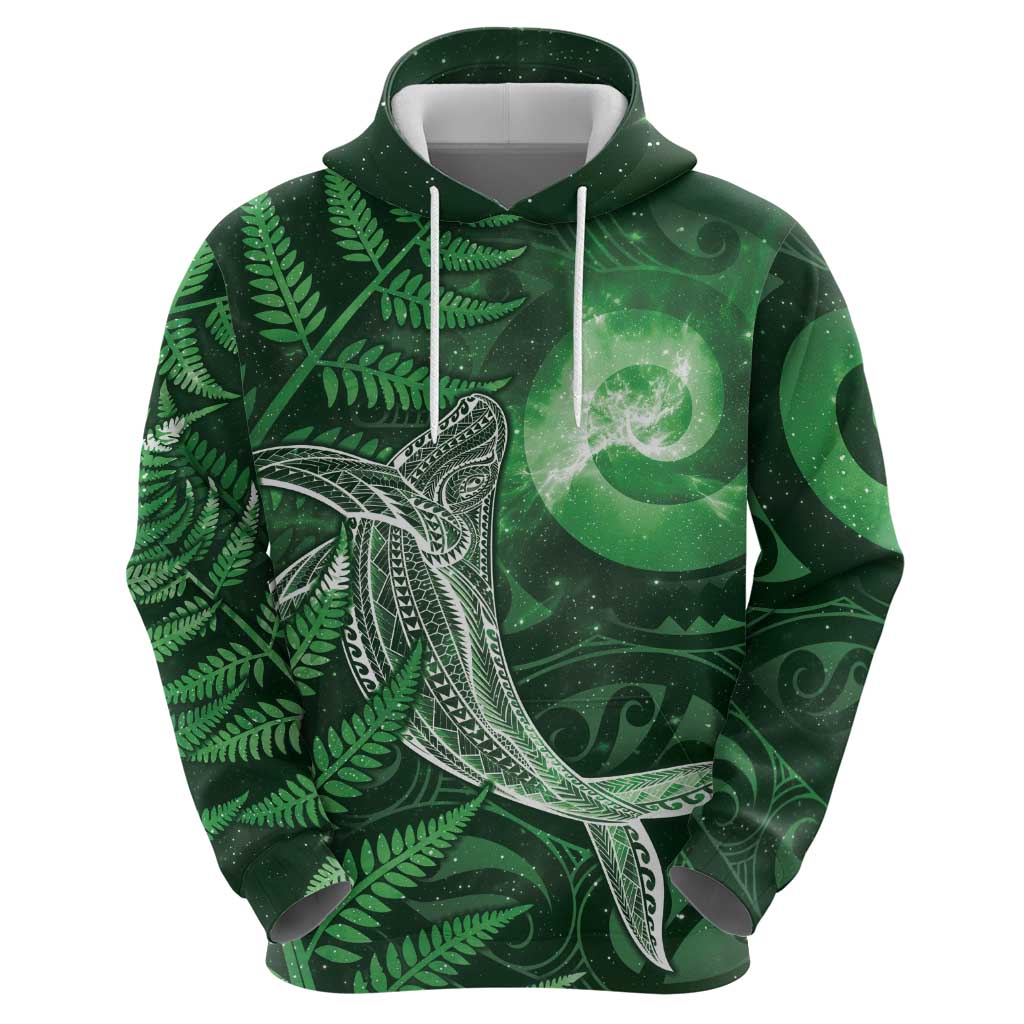 New Zealand Matariki Zip Hoodie Maori Koru With Humpback Whale Green LT05 - Polynesian Pride