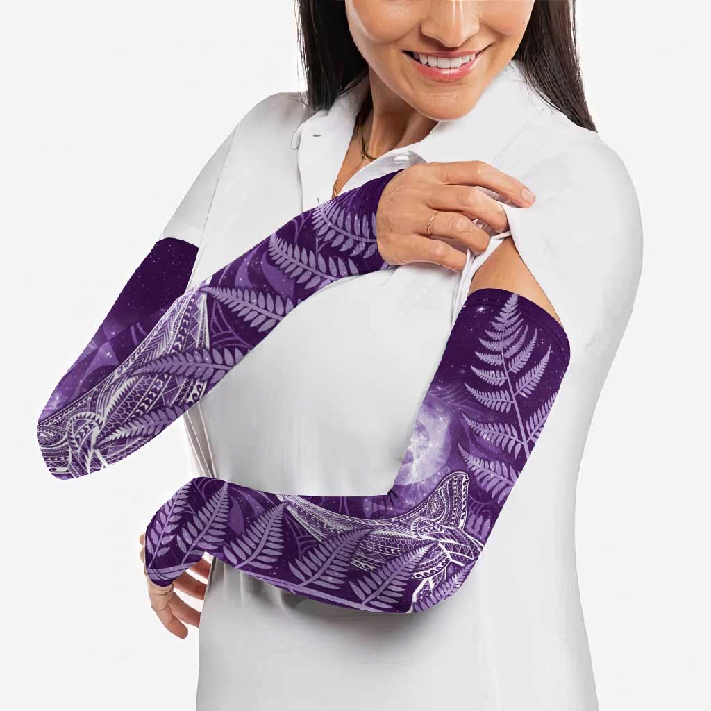 New Zealand Matariki Arm Sleeves Maori Koru With Humpback Whale Purple