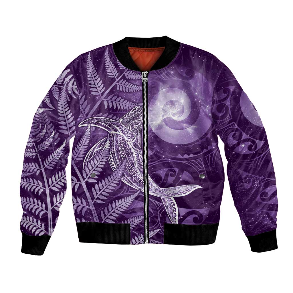 New Zealand Matariki Bomber Jacket Maori Koru With Humpback Whale Purple