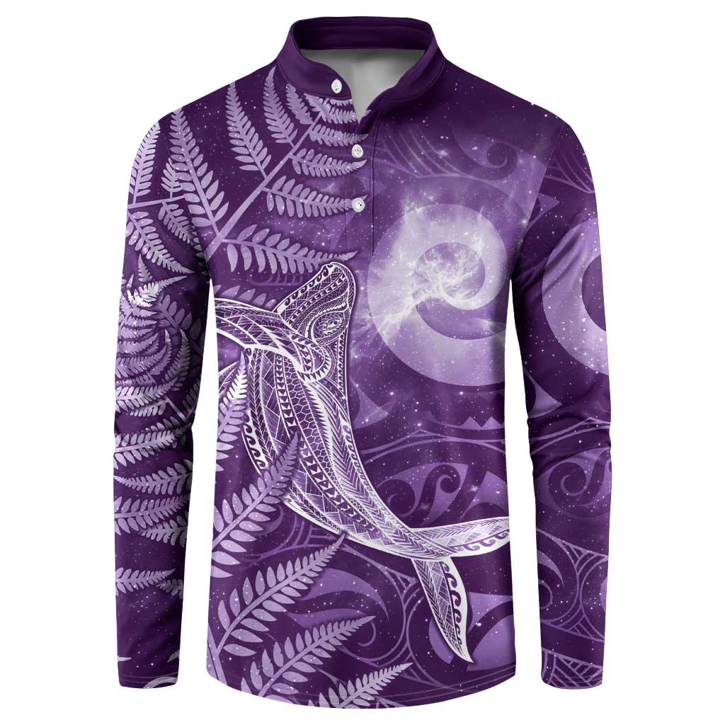 New Zealand Matariki Button Sweatshirt Maori Koru With Humpback Whale Purple LT05 Purple - Polynesian Pride
