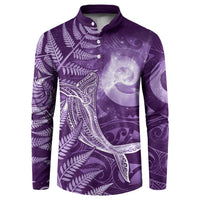New Zealand Matariki Button Sweatshirt Maori Koru With Humpback Whale Purple LT05 Purple - Polynesian Pride