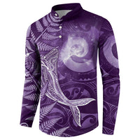New Zealand Matariki Button Sweatshirt Maori Koru With Humpback Whale Purple LT05 - Polynesian Pride