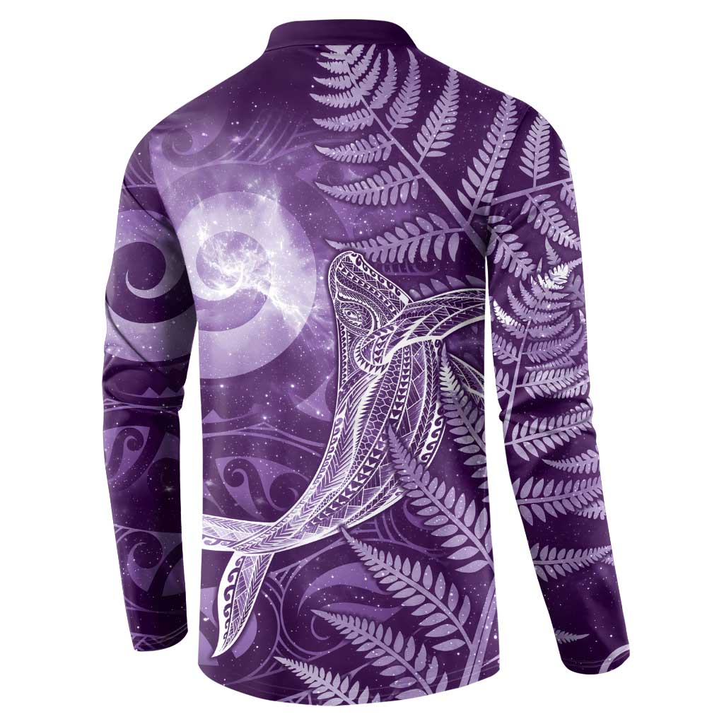 New Zealand Matariki Button Sweatshirt Maori Koru With Humpback Whale Purple LT05 - Polynesian Pride
