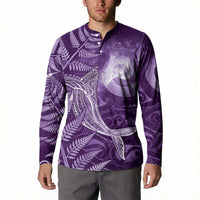 New Zealand Matariki Button Sweatshirt Maori Koru With Humpback Whale Purple LT05 - Polynesian Pride