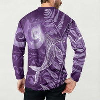 New Zealand Matariki Button Sweatshirt Maori Koru With Humpback Whale Purple LT05 - Polynesian Pride