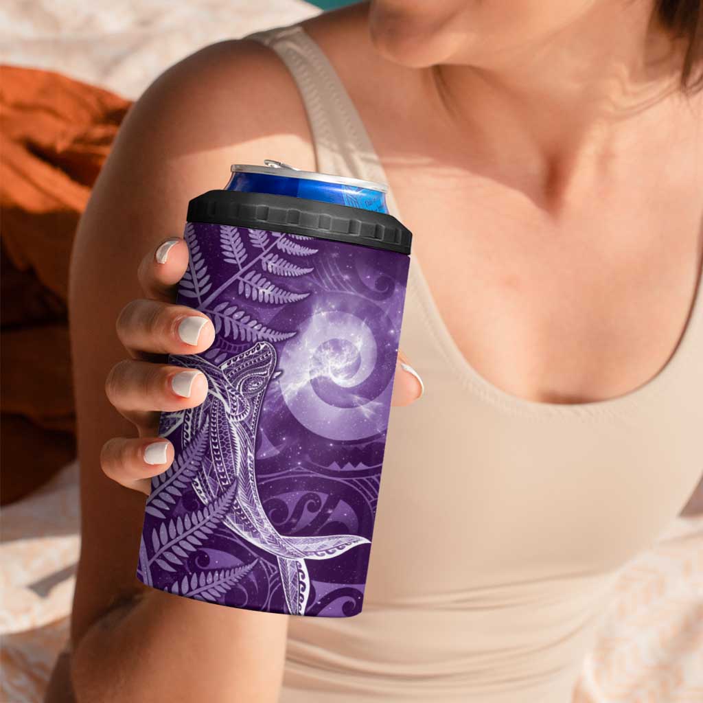 New Zealand Matariki 4 in 1 Can Cooler Tumbler Maori Koru With Humpback Whale Purple