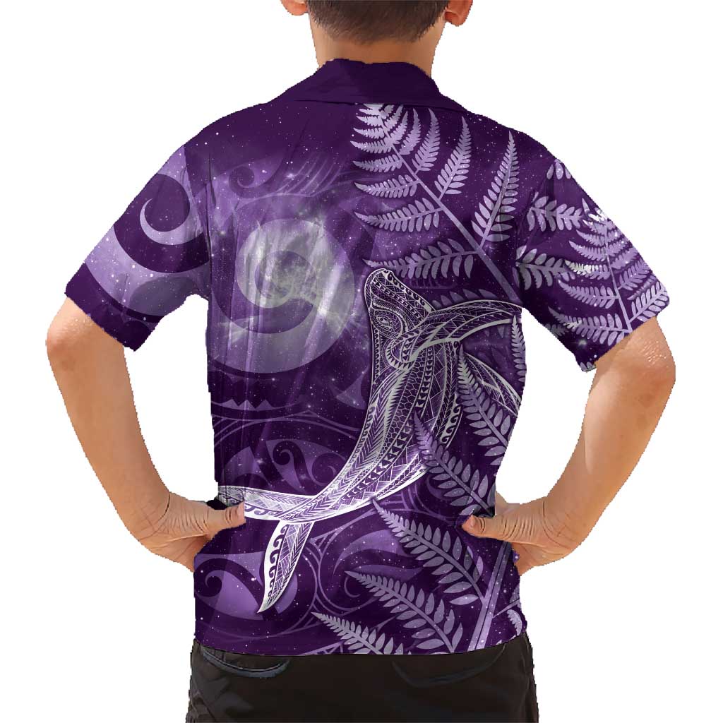New Zealand Matariki Family Matching Long Sleeve Bodycon Dress and Hawaiian Shirt Maori Koru With Humpback Whale Purple LT05 - Polynesian Pride