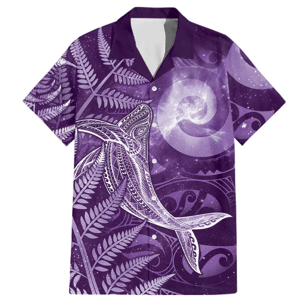 New Zealand Matariki Family Matching Long Sleeve Bodycon Dress and Hawaiian Shirt Maori Koru With Humpback Whale Purple LT05 Dad's Shirt - Short Sleeve Purple - Polynesian Pride