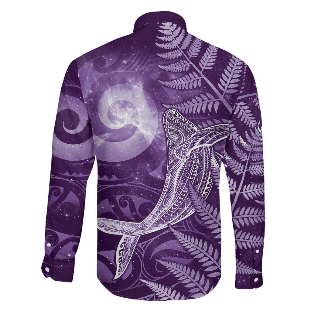 New Zealand Matariki Family Matching Long Sleeve Bodycon Dress and Hawaiian Shirt Maori Koru With Humpback Whale Purple LT05 - Polynesian Pride