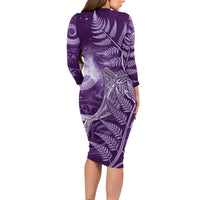 New Zealand Matariki Family Matching Long Sleeve Bodycon Dress and Hawaiian Shirt Maori Koru With Humpback Whale Purple LT05 - Polynesian Pride