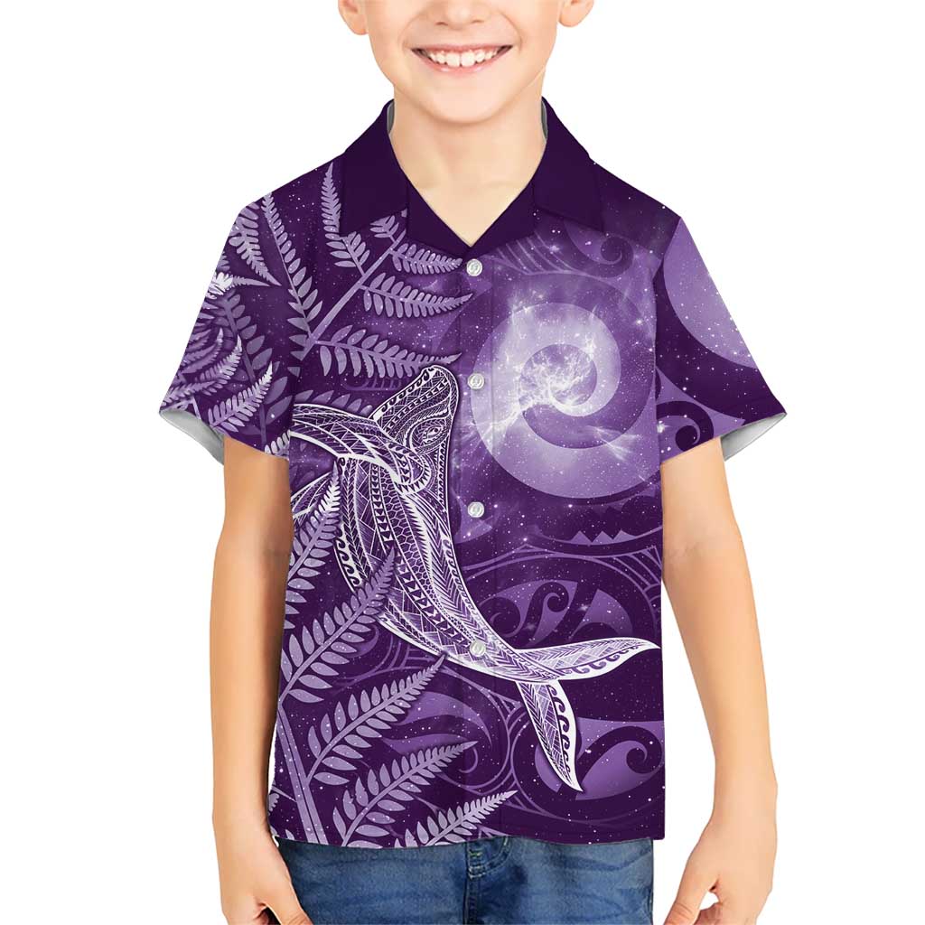 New Zealand Matariki Family Matching Long Sleeve Bodycon Dress and Hawaiian Shirt Maori Koru With Humpback Whale Purple LT05 Son's Shirt Purple - Polynesian Pride