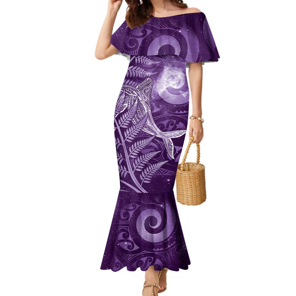New Zealand Matariki Family Matching Mermaid Dress and Hawaiian Shirt Maori Koru With Humpback Whale Purple