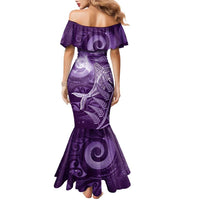 New Zealand Matariki Family Matching Mermaid Dress and Hawaiian Shirt Maori Koru With Humpback Whale Purple