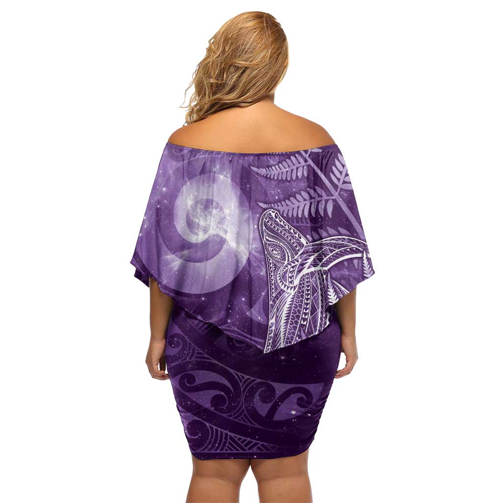 New Zealand Matariki Family Matching Off Shoulder Short Dress and Hawaiian Shirt Maori Koru With Humpback Whale Purple