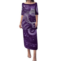 New Zealand Matariki Family Matching Puletasi and Hawaiian Shirt Maori Koru With Humpback Whale Purple