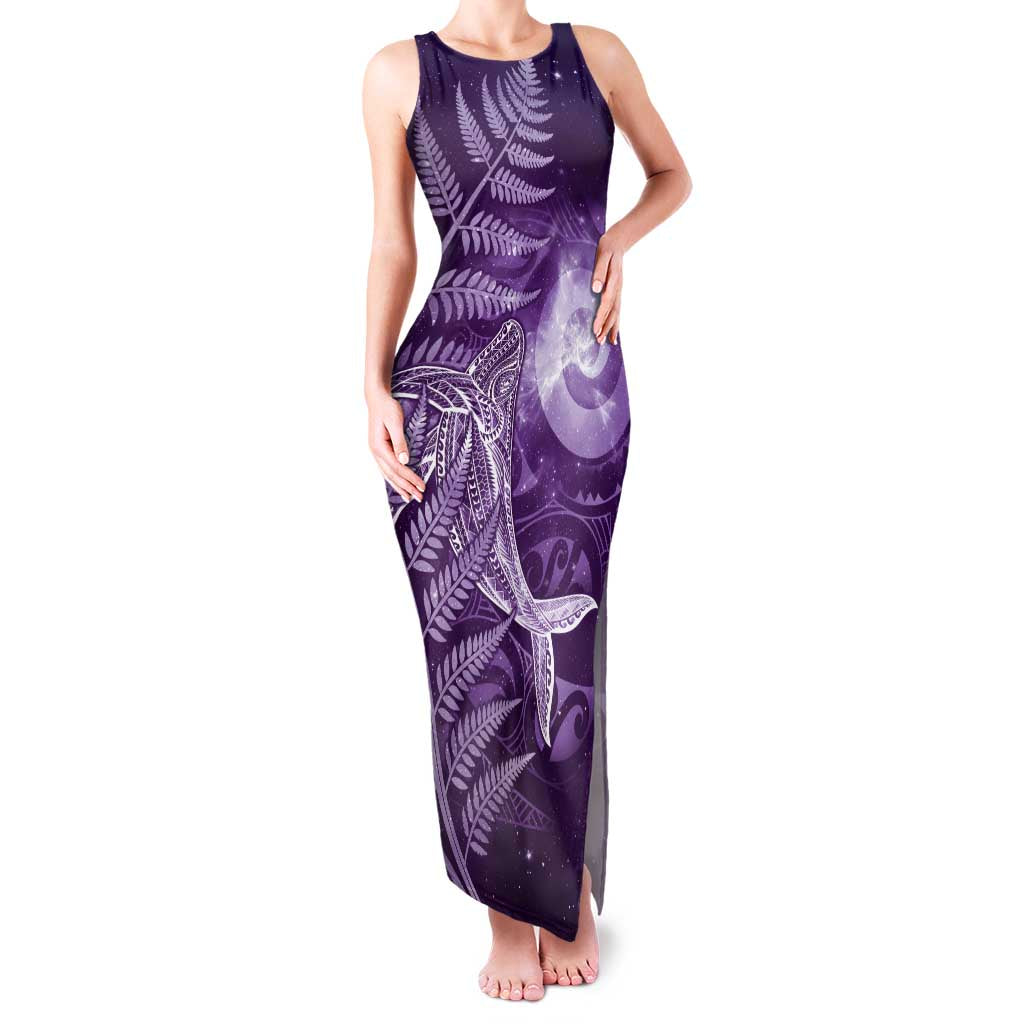 New Zealand Matariki Family Matching Tank Maxi Dress and Hawaiian Shirt Maori Koru With Humpback Whale Purple