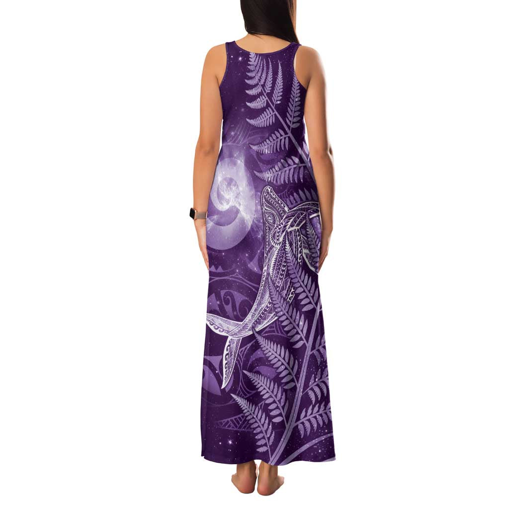 New Zealand Matariki Family Matching Tank Maxi Dress and Hawaiian Shirt Maori Koru With Humpback Whale Purple