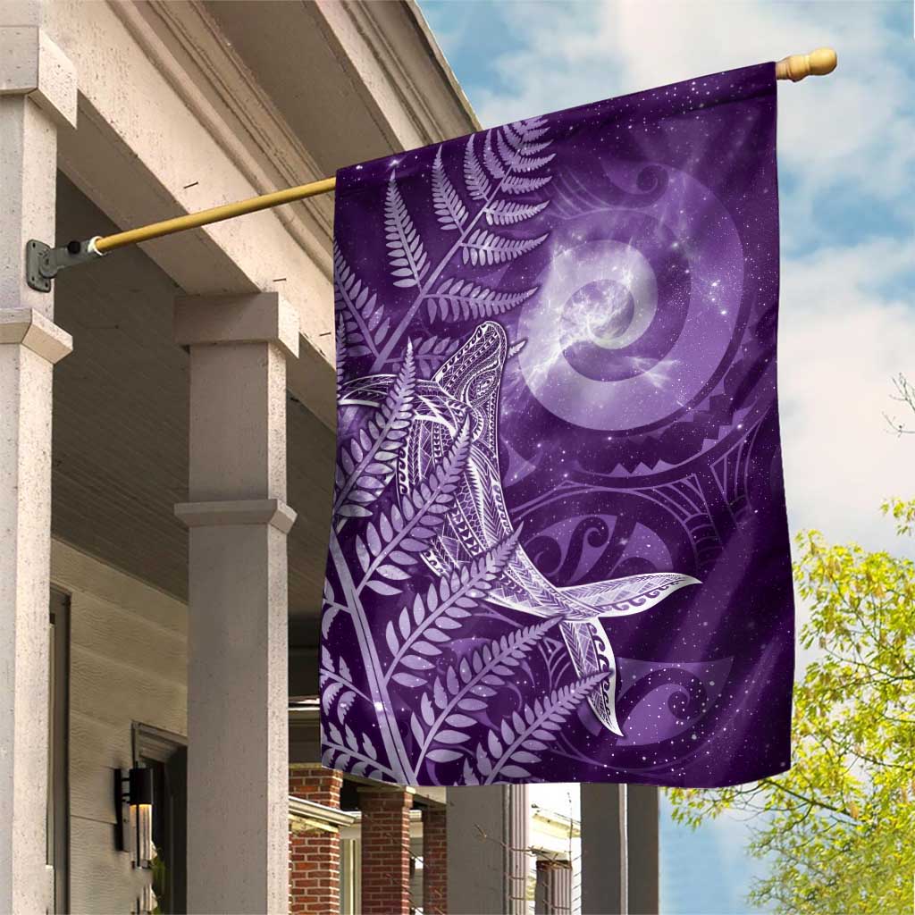 New Zealand Matariki Garden Flag Maori Koru With Humpback Whale Purple