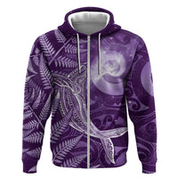New Zealand Matariki Hoodie Maori Koru With Humpback Whale Purple LT05 Zip Hoodie Purple - Polynesian Pride