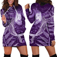 New Zealand Matariki Hoodie Dress Maori Koru With Humpback Whale Purple