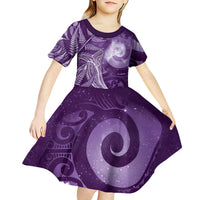 New Zealand Matariki Kid Short Sleeve Dress Maori Koru With Humpback Whale Purple