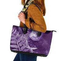 New Zealand Matariki Leather Tote Bag Maori Koru With Humpback Whale Purple LT05 Purple - Polynesian Pride