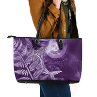 New Zealand Matariki Leather Tote Bag Maori Koru With Humpback Whale Purple LT05 - Polynesian Pride